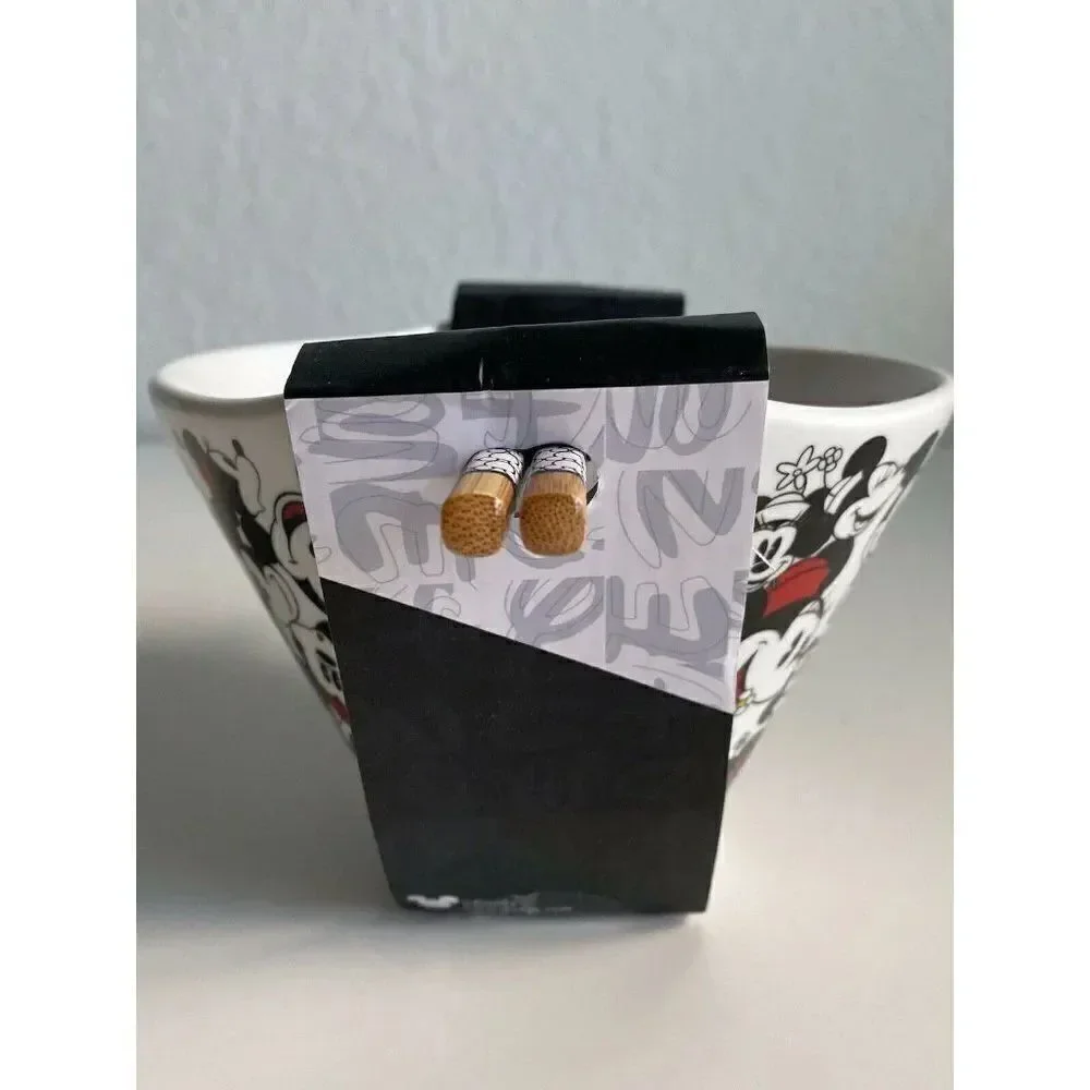 Disney Mickey & Minnie Mouse Faces All Over Ramen‎ Bowl With Chopsticks NEW